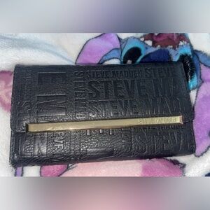 Steve Madden Embossed Black Clutch with Gold Detail wallet women